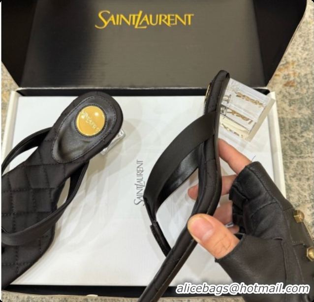 Pretty Style Saint Laurent SIP Slides Sandal In Satin 4.5cm Heel 6073145 Black 2026
