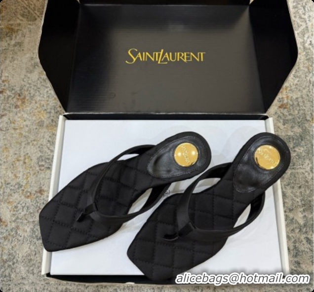 Pretty Style Saint Laurent SIP Slides Sandal In Satin 4.5cm Heel 6073145 Black 2026