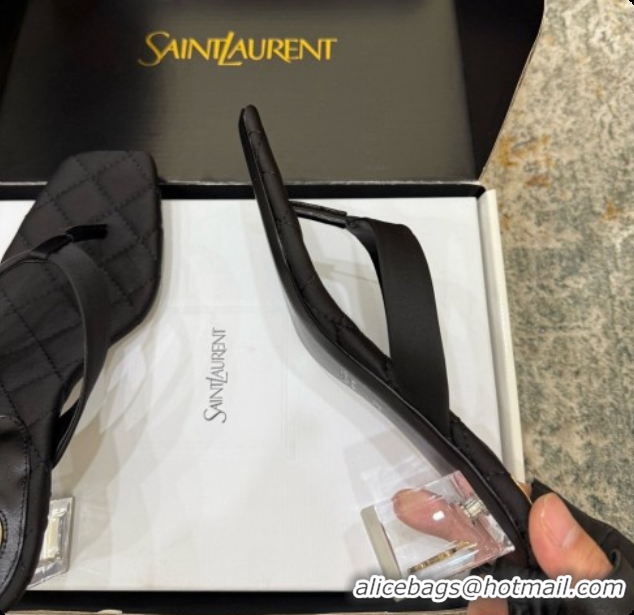 Pretty Style Saint Laurent SIP Slides Sandal In Satin 4.5cm Heel 6073145 Black 2026