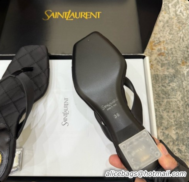 Pretty Style Saint Laurent SIP Slides Sandal In Satin 4.5cm Heel 6073145 Black 2026
