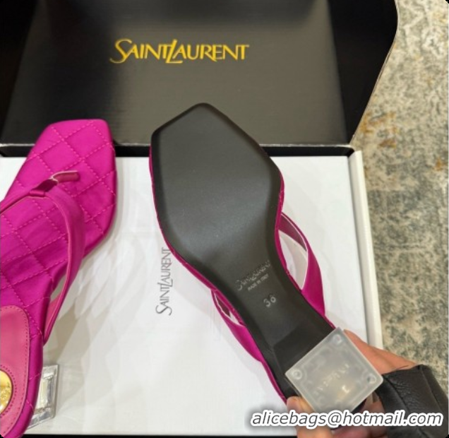 Good Quality Saint Laurent SIP Slides Sandal In Satin 4.5cm Heel 6073145 Rosy 2026