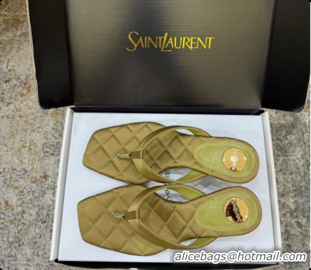 Good Product Saint Laurent SIP Slides Sandal In Satin 4.5cm Heel 6073145 Green 2026