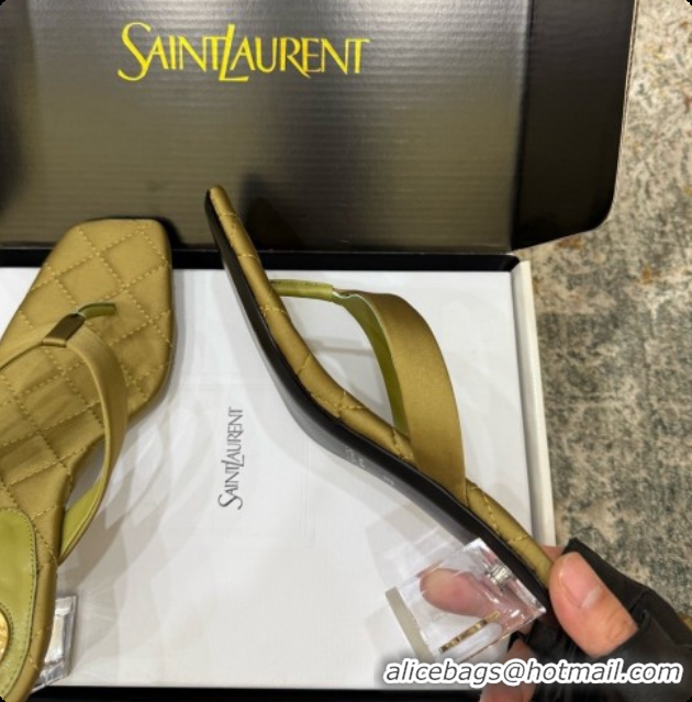 Good Product Saint Laurent SIP Slides Sandal In Satin 4.5cm Heel 6073145 Green 2026