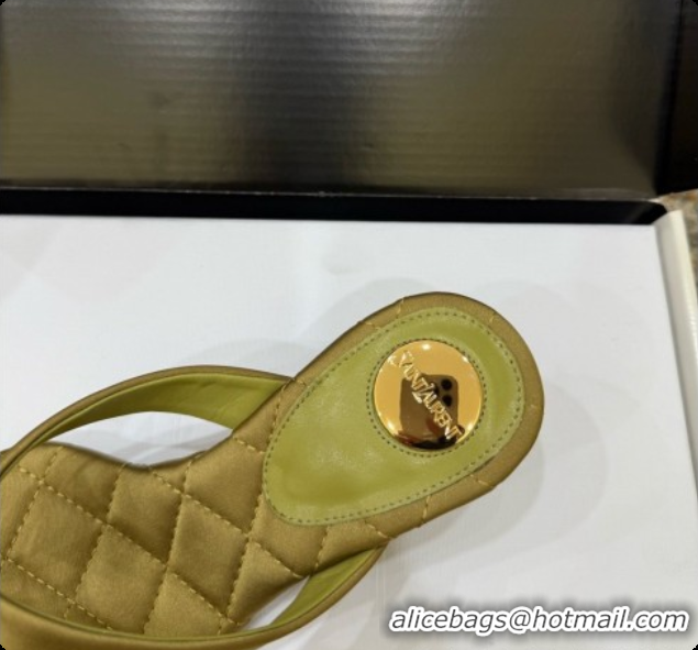 Good Product Saint Laurent SIP Slides Sandal In Satin 4.5cm Heel 6073145 Green 2026