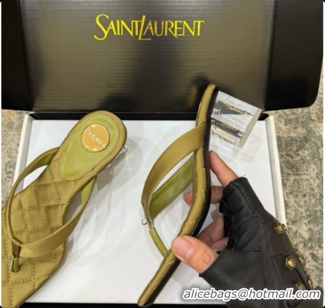 Good Product Saint Laurent SIP Slides Sandal In Satin 4.5cm Heel 6073145 Green 2026