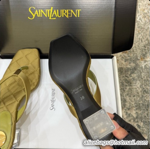 Good Product Saint Laurent SIP Slides Sandal In Satin 4.5cm Heel 6073145 Green 2026
