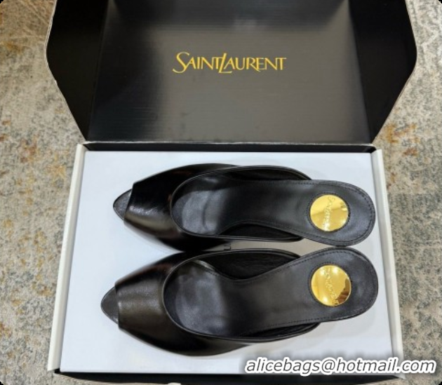 Luxurious Saint Laurent SABRINA Leather Mules 8.5cm 6073146 Black 2026
