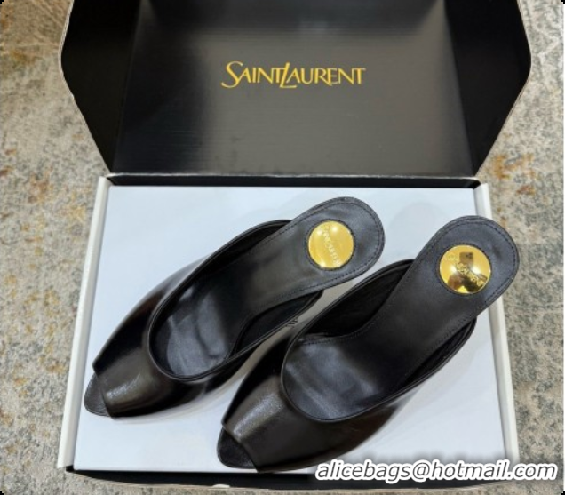 Luxurious Saint Laurent SABRINA Leather Mules 8.5cm 6073146 Black 2026