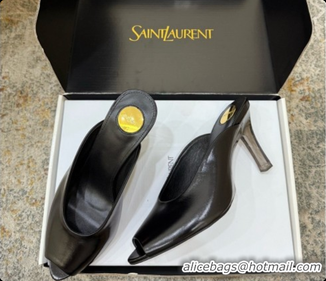 Luxurious Saint Laurent SABRINA Leather Mules 8.5cm 6073146 Black 2026
