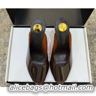 Top Grade Saint Laurent SABRINA TPU Mules 8.5cm Heel 6073151 Brown 2026