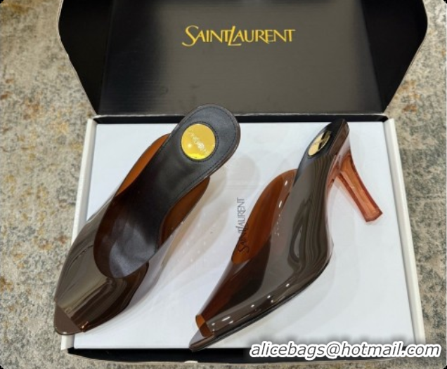 Top Grade Saint Laurent SABRINA TPU Mules 8.5cm Heel 6073151 Brown 2026