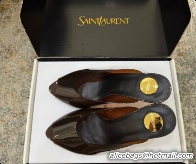 Top Grade Saint Laurent SABRINA TPU Mules 8.5cm Heel 6073151 Brown 2026