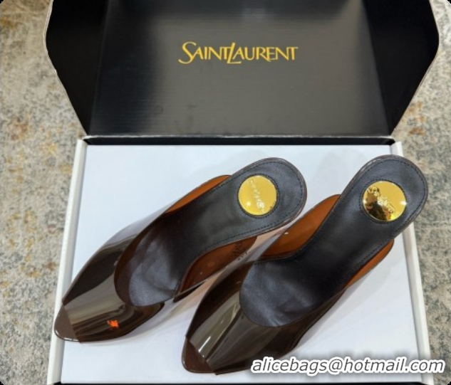 Top Grade Saint Laurent SABRINA TPU Mules 8.5cm Heel 6073151 Brown 2026