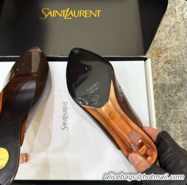 Top Grade Saint Laurent SABRINA TPU Mules 8.5cm Heel 6073151 Brown 2026