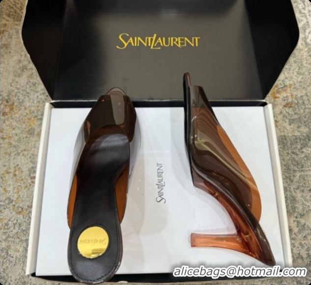 Top Grade Saint Laurent SABRINA TPU Mules 8.5cm Heel 6073151 Brown 2026