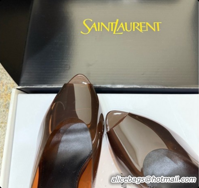 Top Grade Saint Laurent SABRINA TPU Mules 8.5cm Heel 6073151 Brown 2026