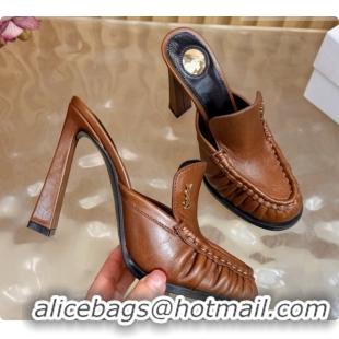 Good Quality Saint Laurent Le Loafer Mules in Oil Leather S081304 Brown 2026
