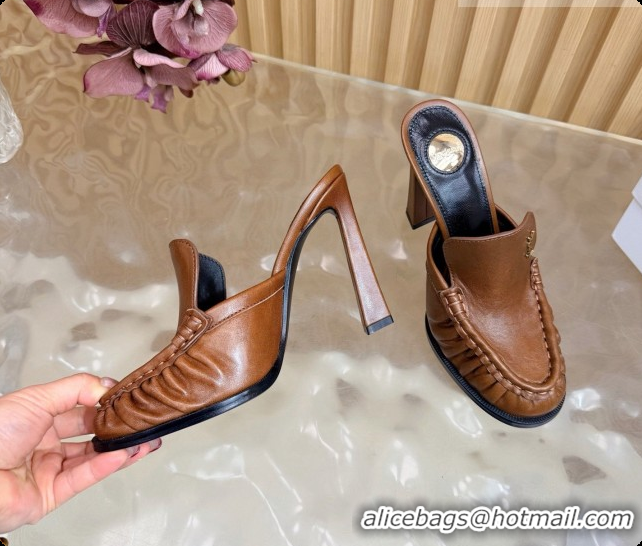 Good Quality Saint Laurent Le Loafer Mules in Oil Leather S081304 Brown 2026