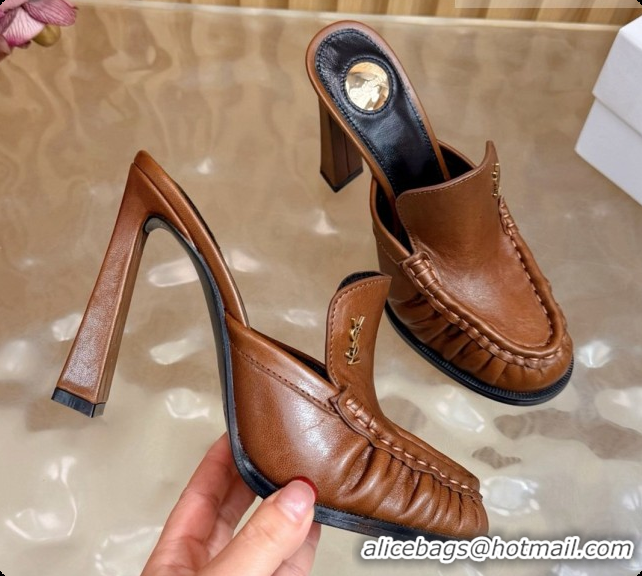 Good Quality Saint Laurent Le Loafer Mules in Oil Leather S081304 Brown 2026