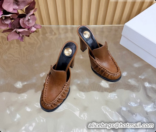 Good Quality Saint Laurent Le Loafer Mules in Oil Leather S081304 Brown 2026