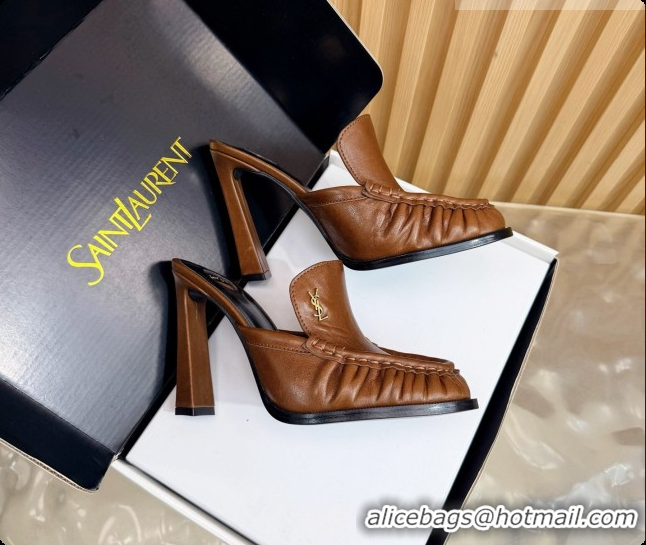 Good Quality Saint Laurent Le Loafer Mules in Oil Leather S081304 Brown 2026