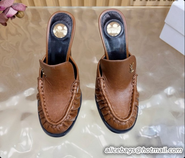 Good Quality Saint Laurent Le Loafer Mules in Oil Leather S081304 Brown 2026