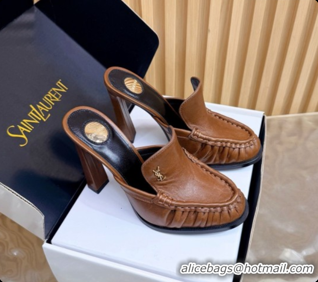 Good Quality Saint Laurent Le Loafer Mules in Oil Leather S081304 Brown 2026