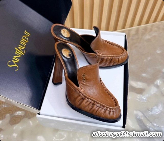 Good Quality Saint Laurent Le Loafer Mules in Oil Leather S081304 Brown 2026