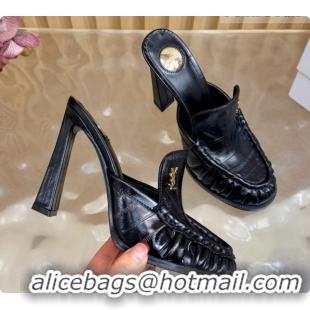 Big Discount Saint Laurent Le Loafer Mules in Eel Embossed Leather S081307 Black 2026