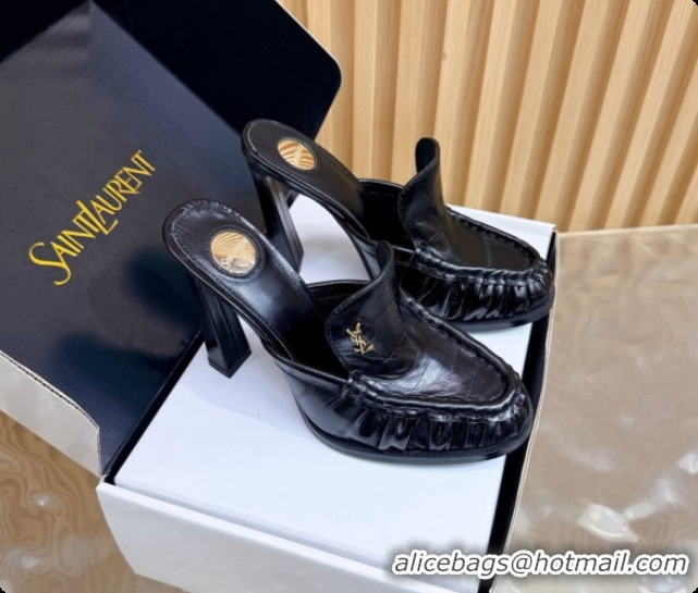 Big Discount Saint Laurent Le Loafer Mules in Eel Embossed Leather S081307 Black 2026