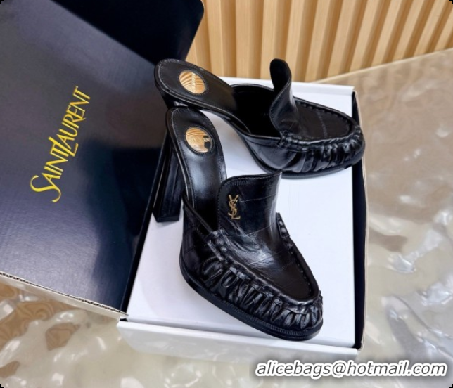 Big Discount Saint Laurent Le Loafer Mules in Eel Embossed Leather S081307 Black 2026