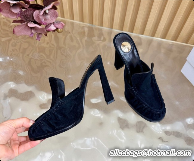 Hot Style Saint Laurent Le Loafer Mules in Suede S081309 Black 2026