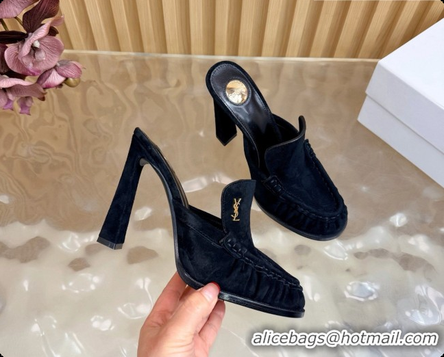 Hot Style Saint Laurent Le Loafer Mules in Suede S081309 Black 2026