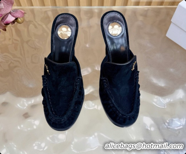 Hot Style Saint Laurent Le Loafer Mules in Suede S081309 Black 2026