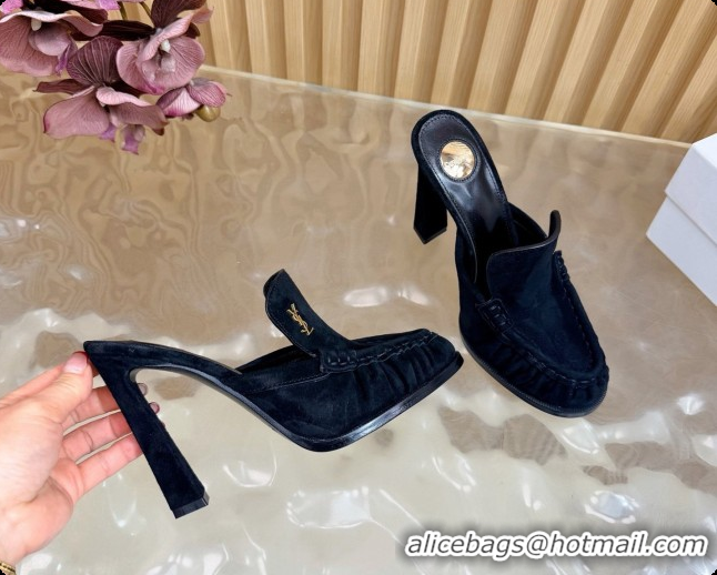 Hot Style Saint Laurent Le Loafer Mules in Suede S081309 Black 2026