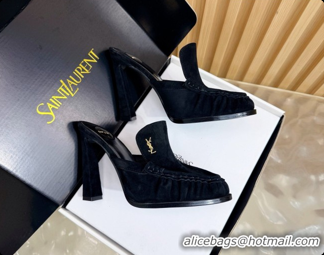 Hot Style Saint Laurent Le Loafer Mules in Suede S081309 Black 2026