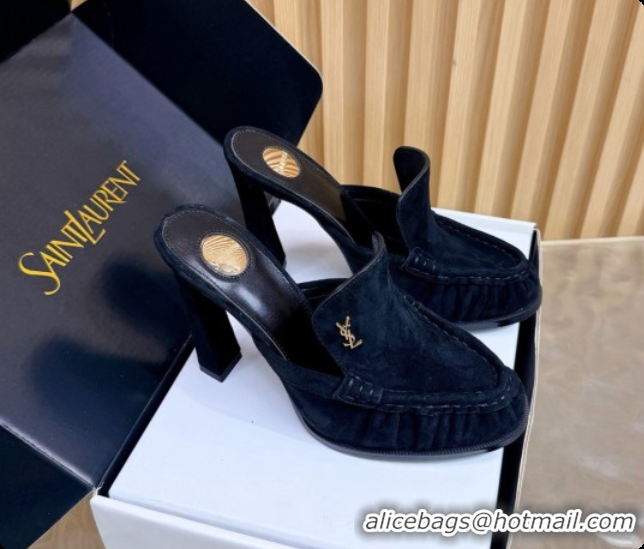 Hot Style Saint Laurent Le Loafer Mules in Suede S081309 Black 2026