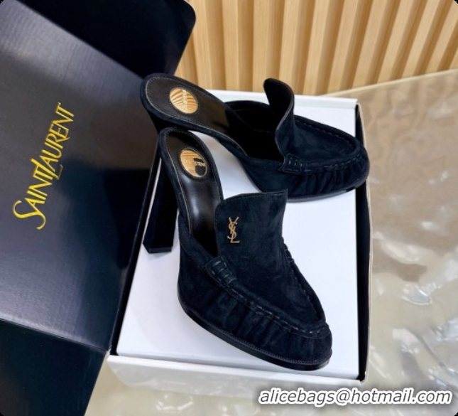 Hot Style Saint Laurent Le Loafer Mules in Suede S081309 Black 2026