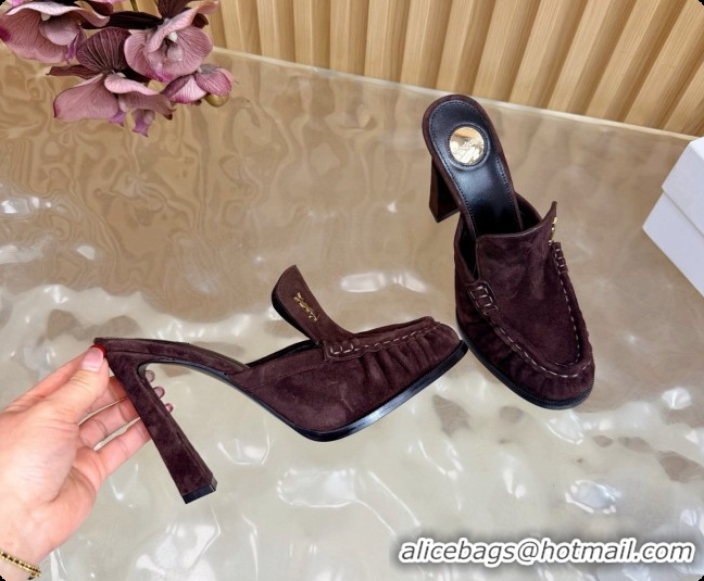 Buy Discount Saint Laurent Le Loafer Mules in Suede S081311 Dark Brown 2026