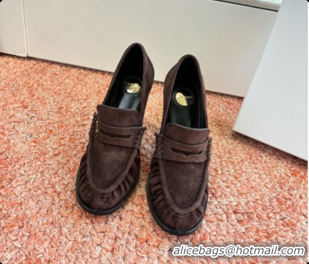 Good Looking Saint Laurent Le Loafer High Heel Pumps 10cm in Suede Dark Brown 8589700 2026