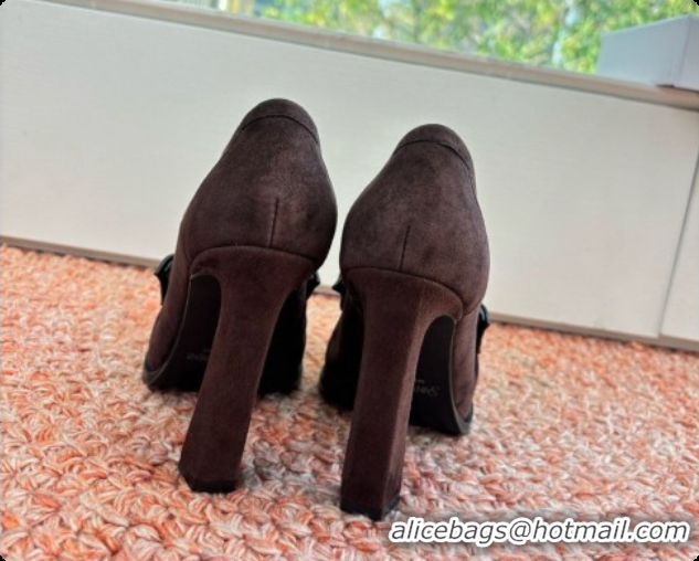Good Looking Saint Laurent Le Loafer High Heel Pumps 10cm in Suede Dark Brown 8589700 2026