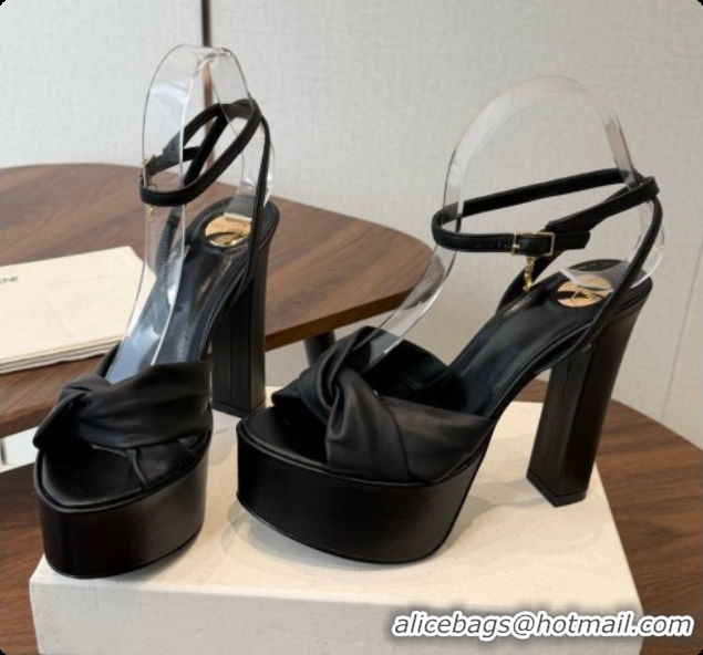 Hot Style Saint Laurent Franciane Platform Sandals in Smooth Leather Black 6081901 2026