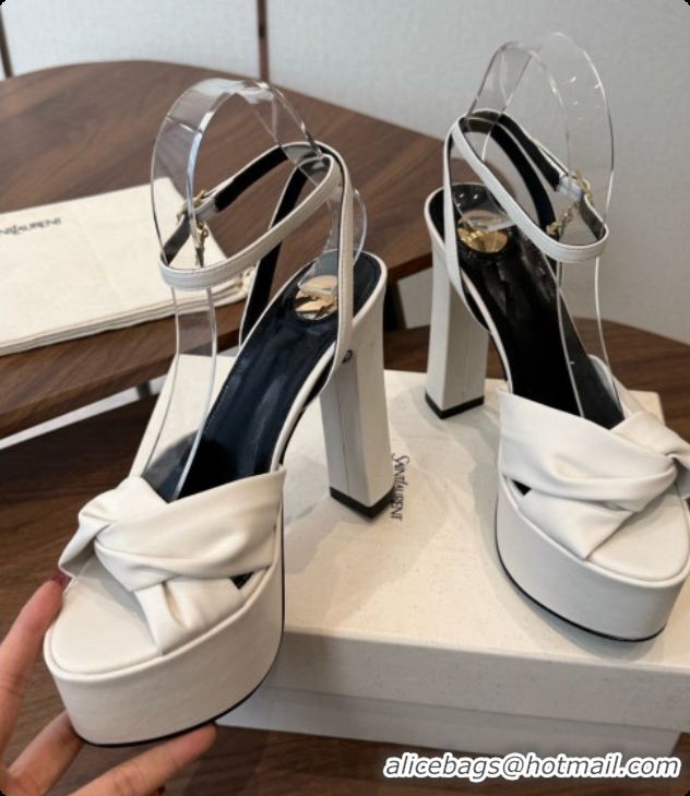 Sophisticated Saint Laurent Franciane Platform Sandals in Smooth Leather White 6081902 2026