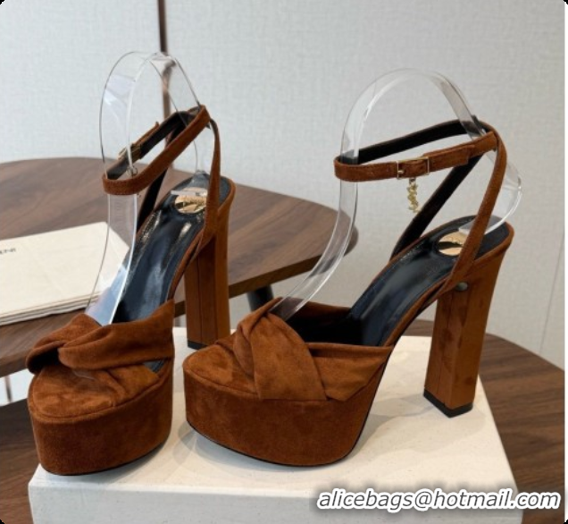 Charming Saint Laurent Franciane Platform Sandals in Brown Suede Leather 6081903 2026