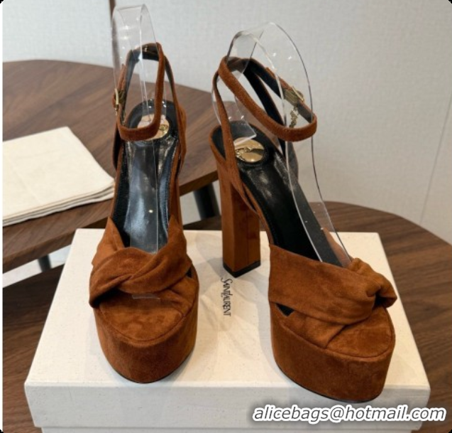 Charming Saint Laurent Franciane Platform Sandals in Brown Suede Leather 6081903 2026