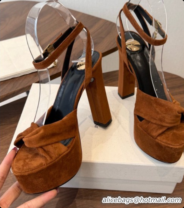 Charming Saint Laurent Franciane Platform Sandals in Brown Suede Leather 6081903 2026