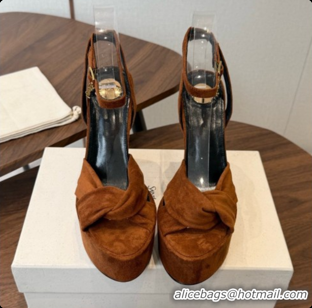 Charming Saint Laurent Franciane Platform Sandals in Brown Suede Leather 6081903 2026