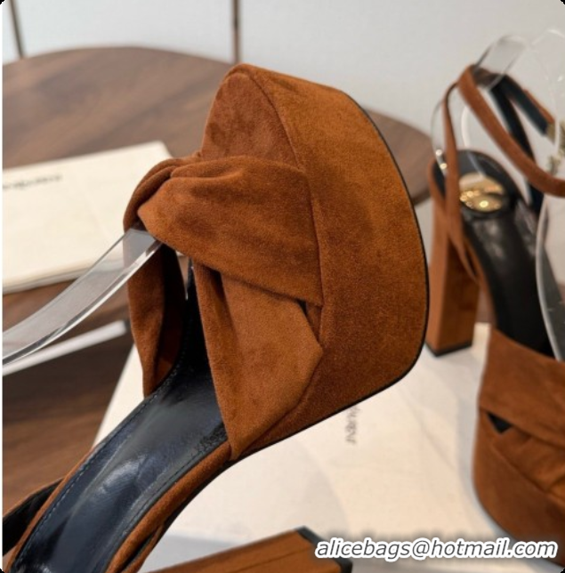 Charming Saint Laurent Franciane Platform Sandals in Brown Suede Leather 6081903 2026