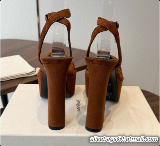 Charming Saint Laurent Franciane Platform Sandals in Brown Suede Leather 6081903 2026