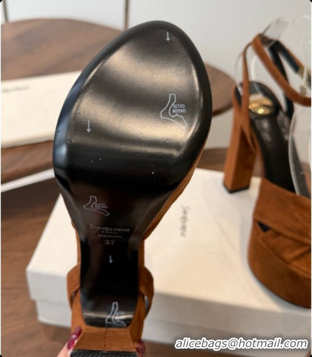 Charming Saint Laurent Franciane Platform Sandals in Brown Suede Leather 6081903 2026